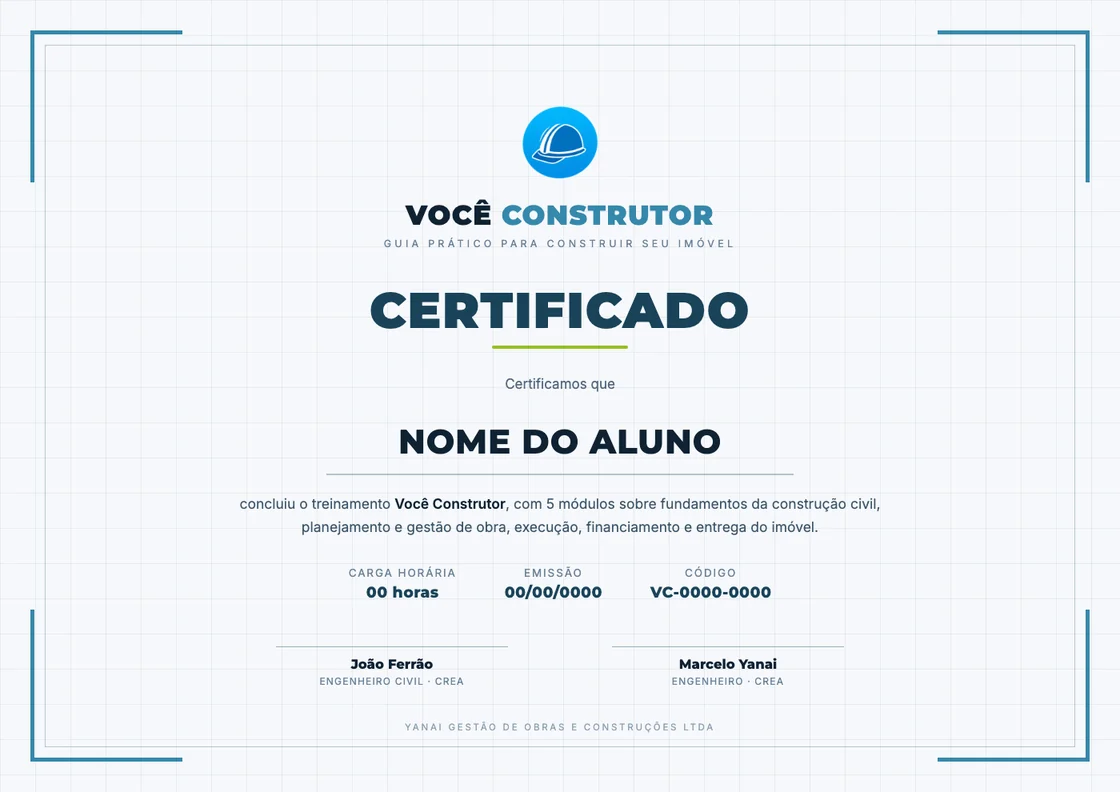 Modelo do certificado de conclusão do Você Construtor
