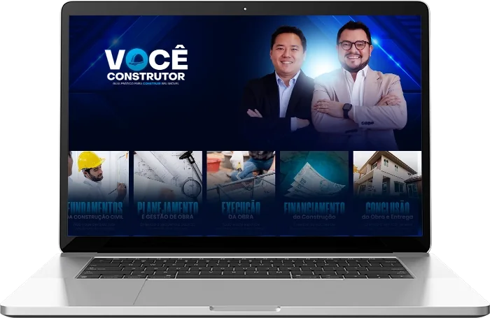 Área de membros do Você Construtor aberta no notebook, com os cinco módulos